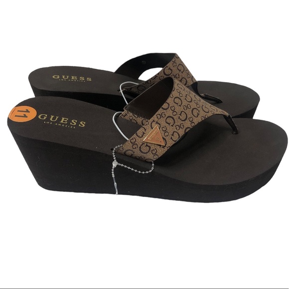 NWT GUESS Women's Brown Platform Heel Flip Flops Sandals Shoes Size 11 - Picture 1 of 12